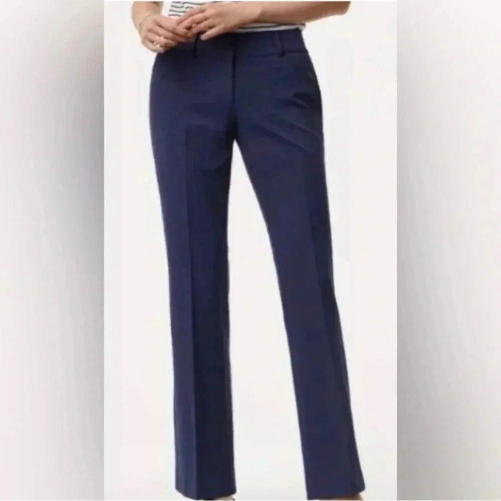 Loft Navy Blue Julie Pleated Straight Leg Trousers